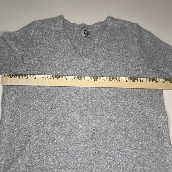 Anne Klein V-Neck Sweater Light Blue Silver Thread Women's Knit Top Women’s L - Picture 8 of 8